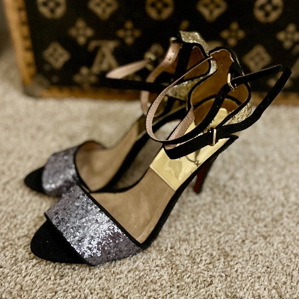 Zara Sequin Gold, Silver, Black Heels Ankle Strap